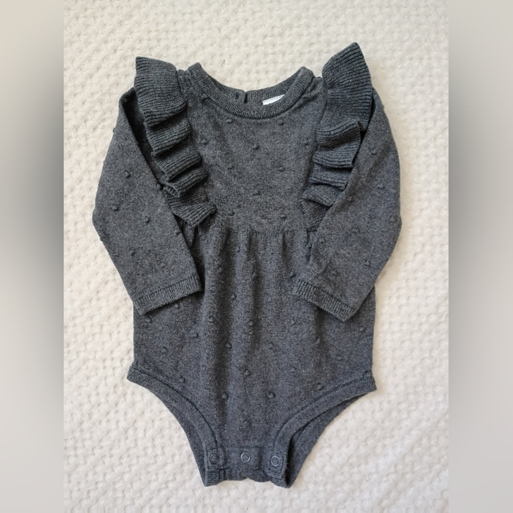 Carter's Charcoal Gray Knit Ruffle Long Sleeve One-Piece Bodysuit